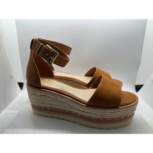 New Vince Camuto VC Meestana Barn Brown True Suede Sandals Size 6M